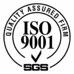 Circular logo with "ISO 9001" in the center, surrounded by the text "QUALITY ASSURED FIRM" and a checkmark. The letters "SGS" are at the bottom.