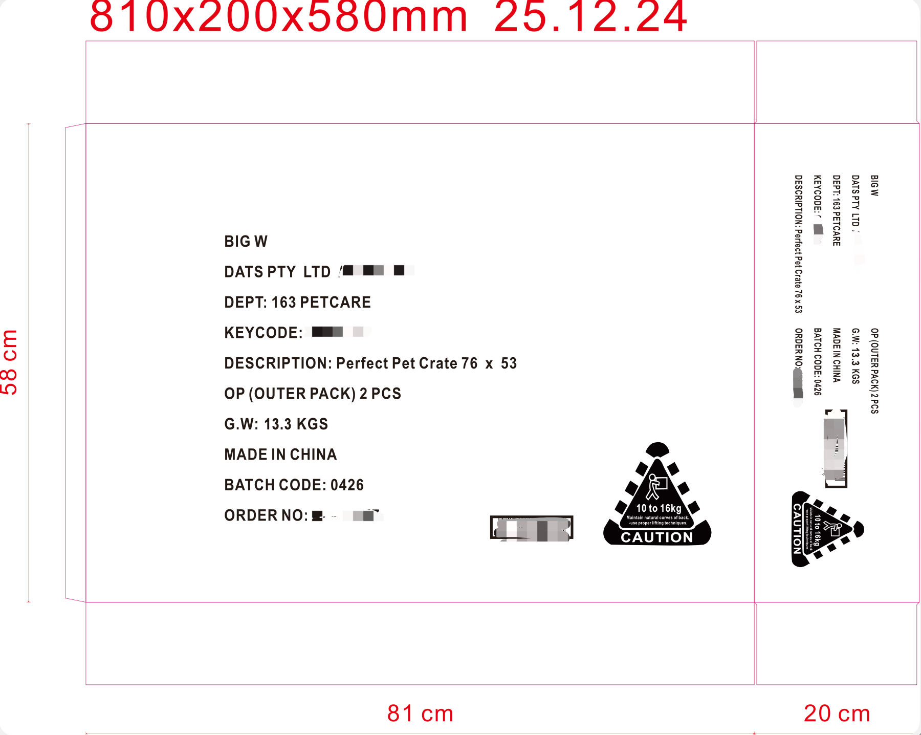 Custom OEM wire dog crate manufactured for BIG W Australia - featuring custom shipping marks and branding