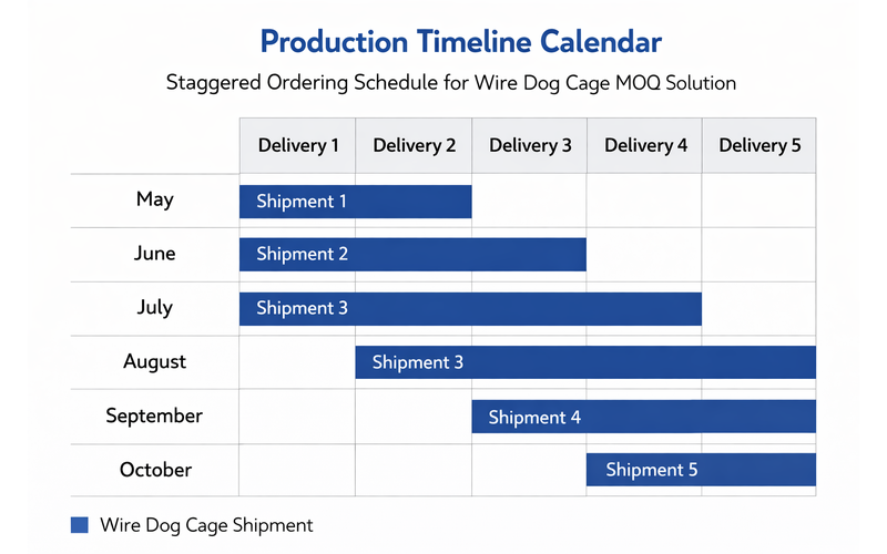 staggered ordering timeline calendar for wire dog cage MOQ