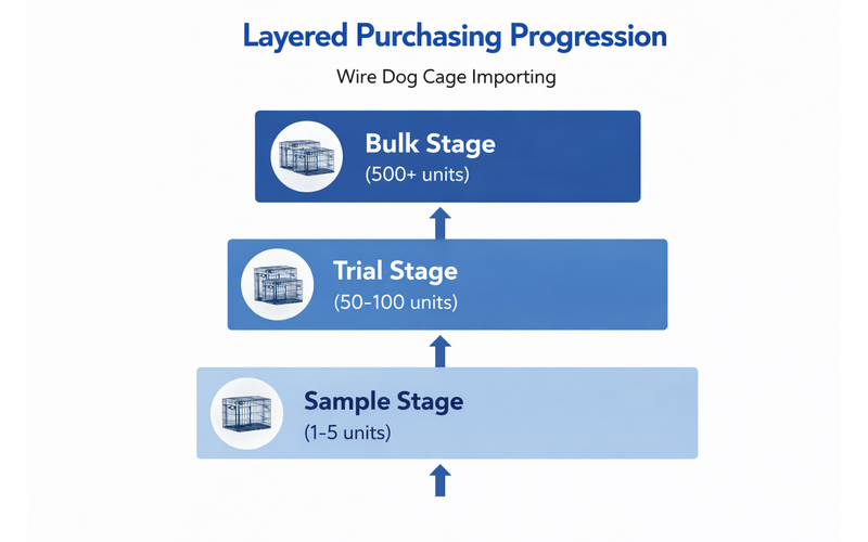 layered purchasing progression diagram from samples to bulk