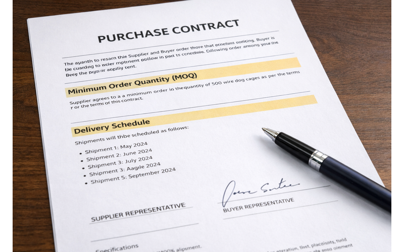 purchase contract document for wire dog cage orders