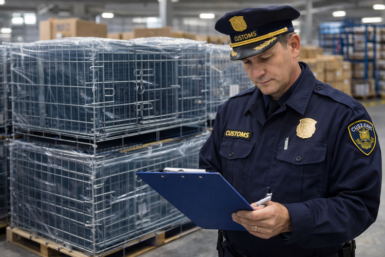 customs officer inspecting import paperwork and cargo