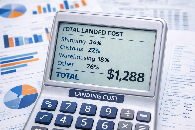 calculator showing total landed cost breakdown with percentages