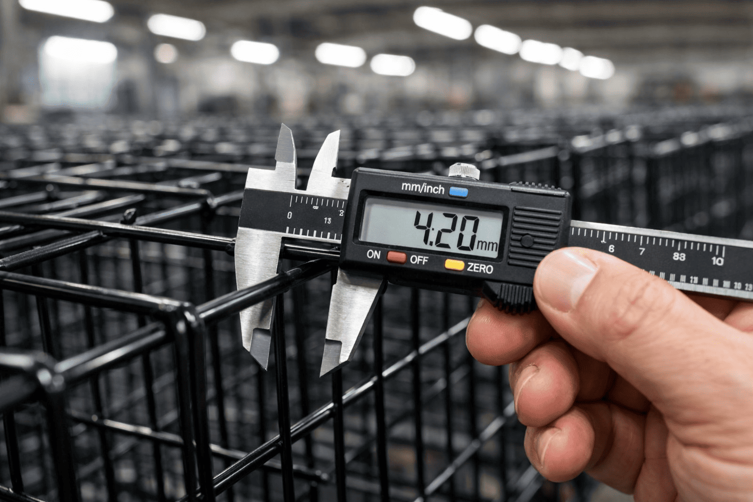 wire dog cage material thickness testing with caliper