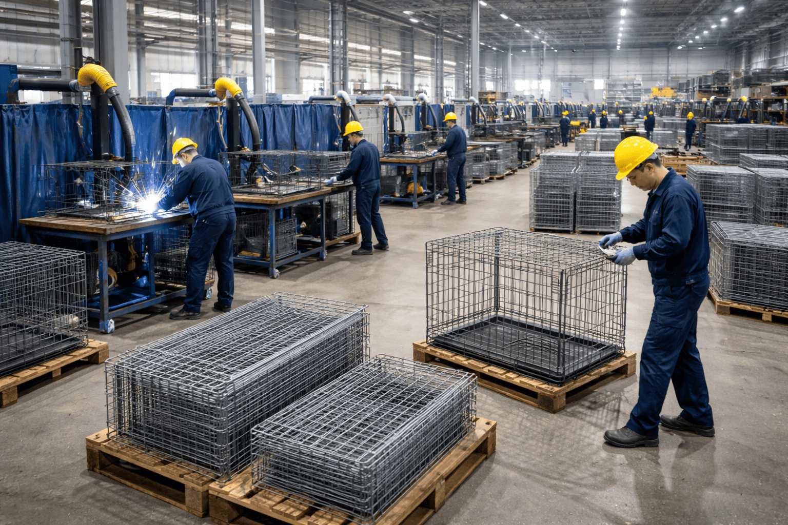 Manufacturing facility with wire dog cages
