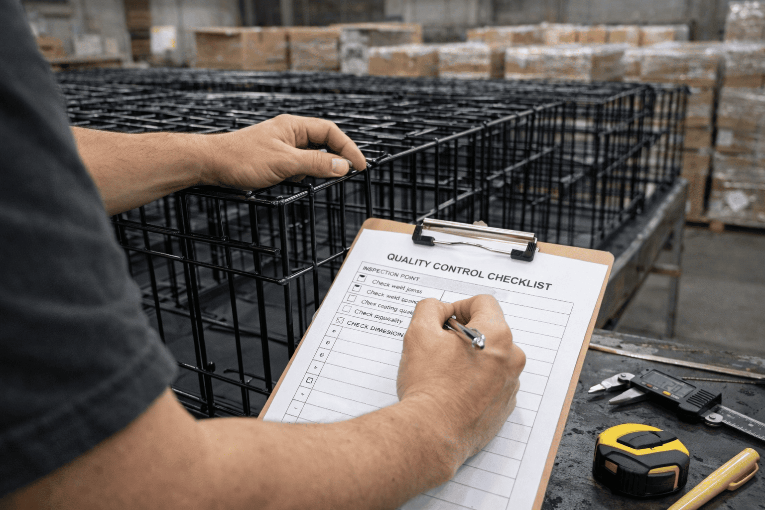 wire dog cage quality control inspection