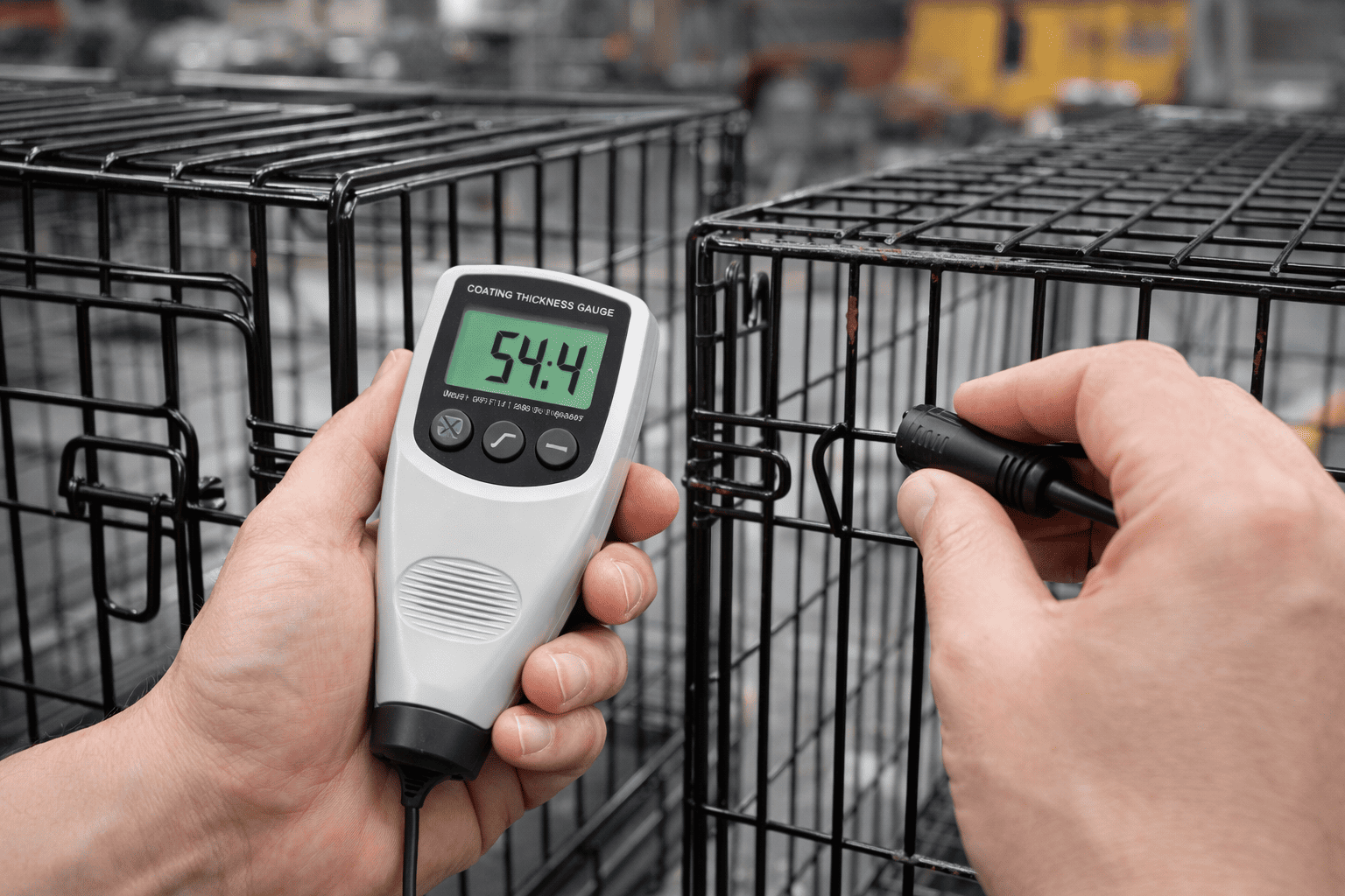 wire dog cage coating thickness measurement