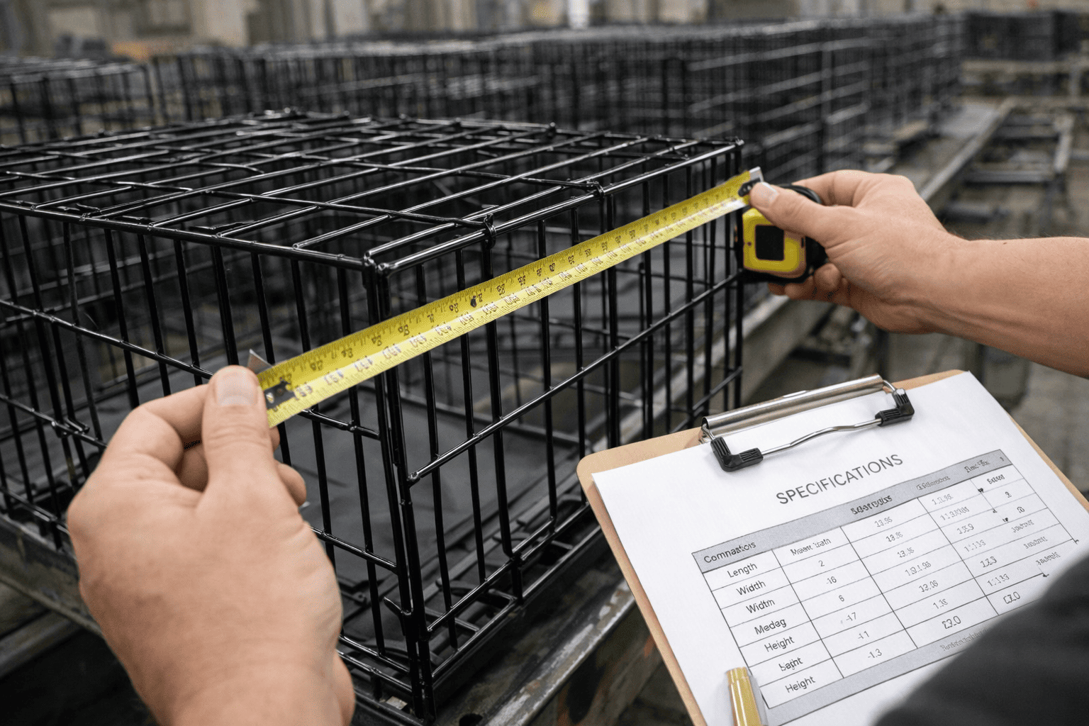 wire dog cage dimensional measurement on production line