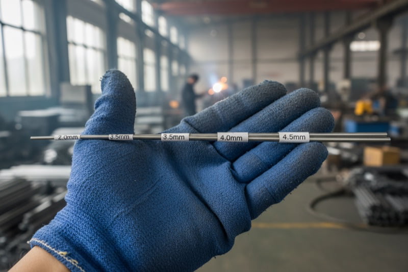 Wire gauge comparison showing actual size difference between 2.0mm, 3.5mm, 4.0mm, and 4.5mm wire