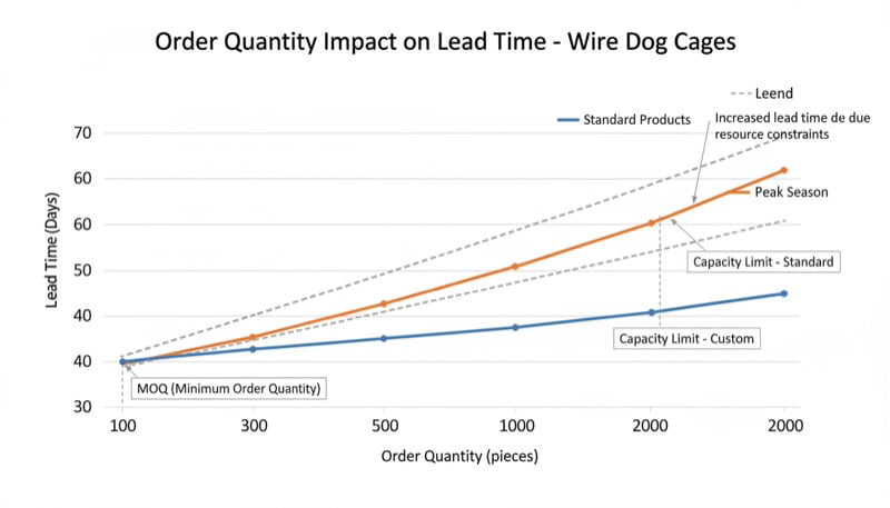 Order quantity impact on lead time showing how batch size affects production schedule