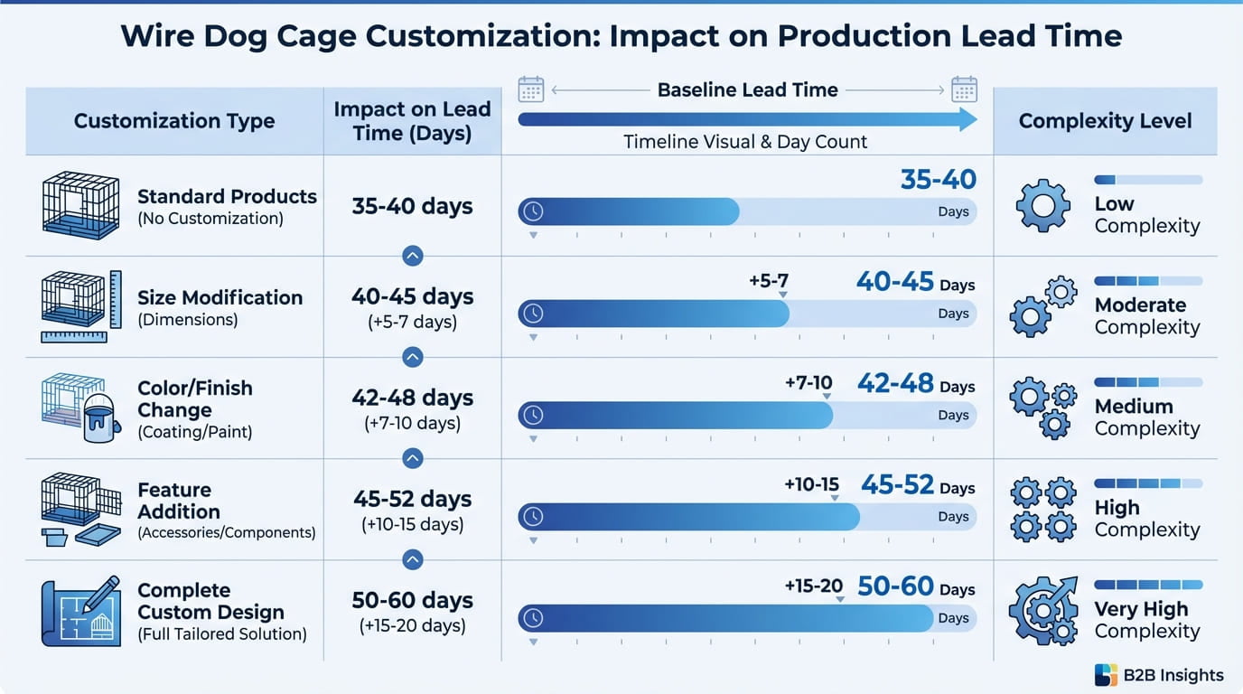 Comparison showing how different customization types affect production lead time