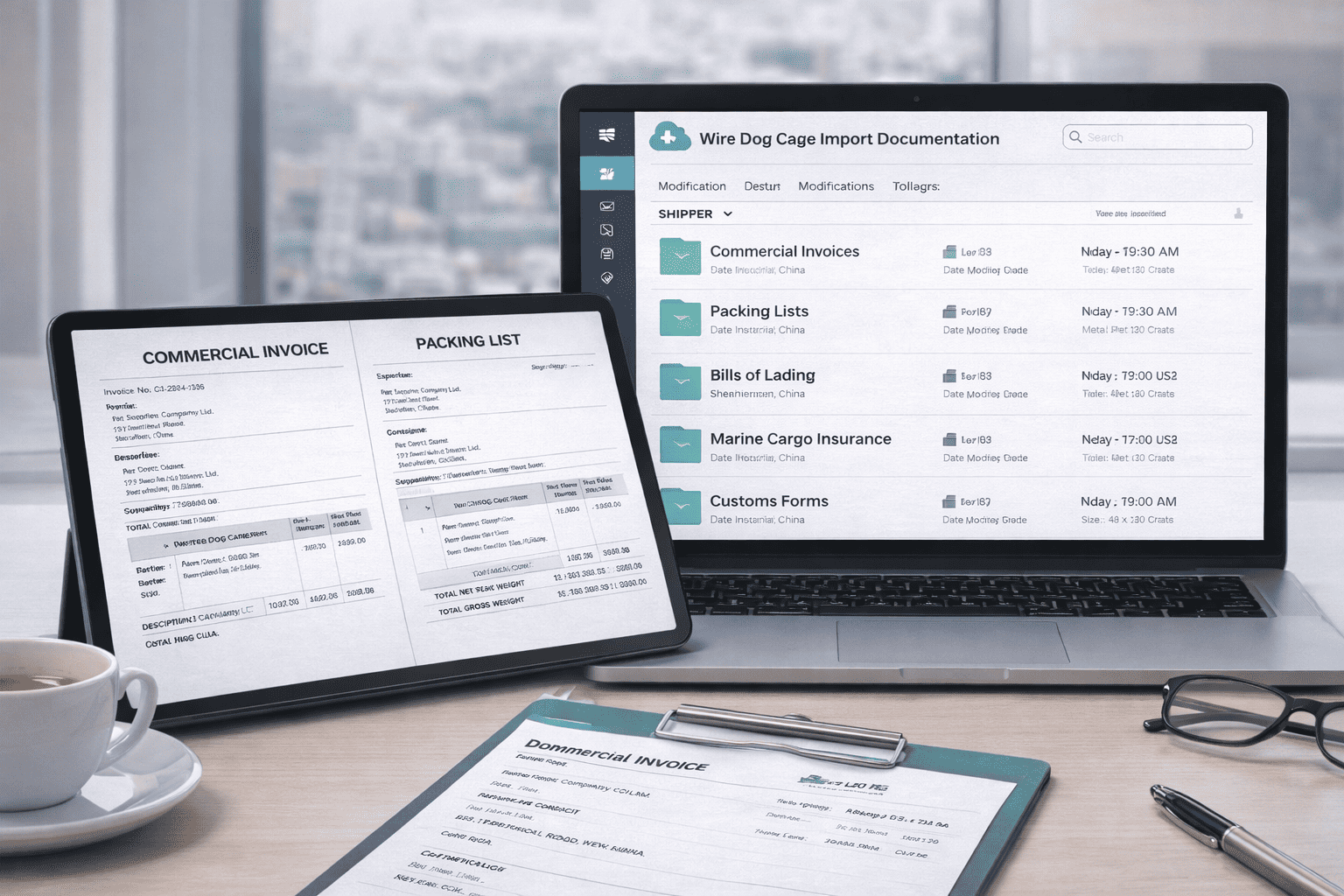 digital wire dog cage import documentation on tablet screens