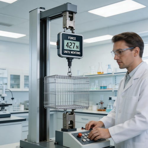 wire dog cage testing - laboratory tensile strength testing with digital measurement equipment