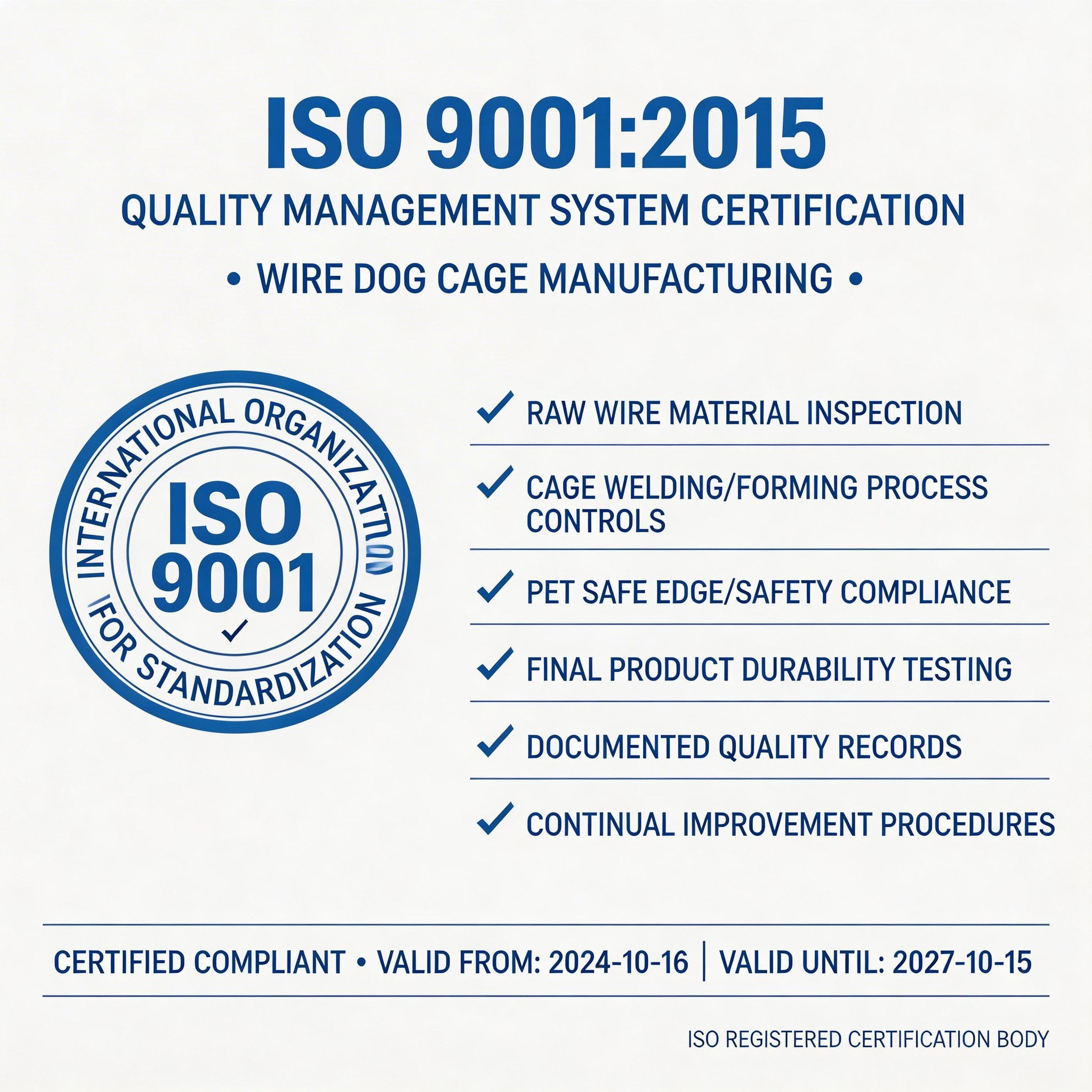 wire dog cage quality certification standards comparison