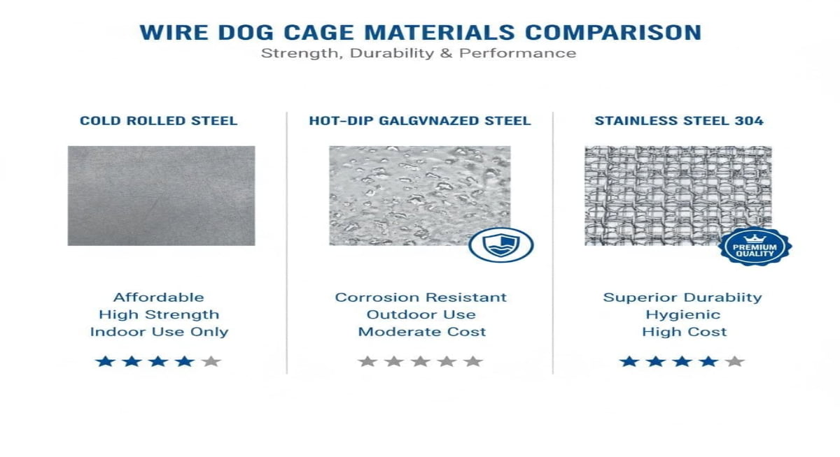 Wire dog cage material comparison chart