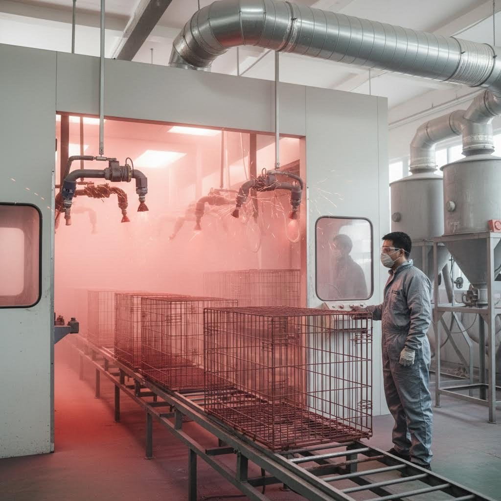 wire dog cage coating powder coating process