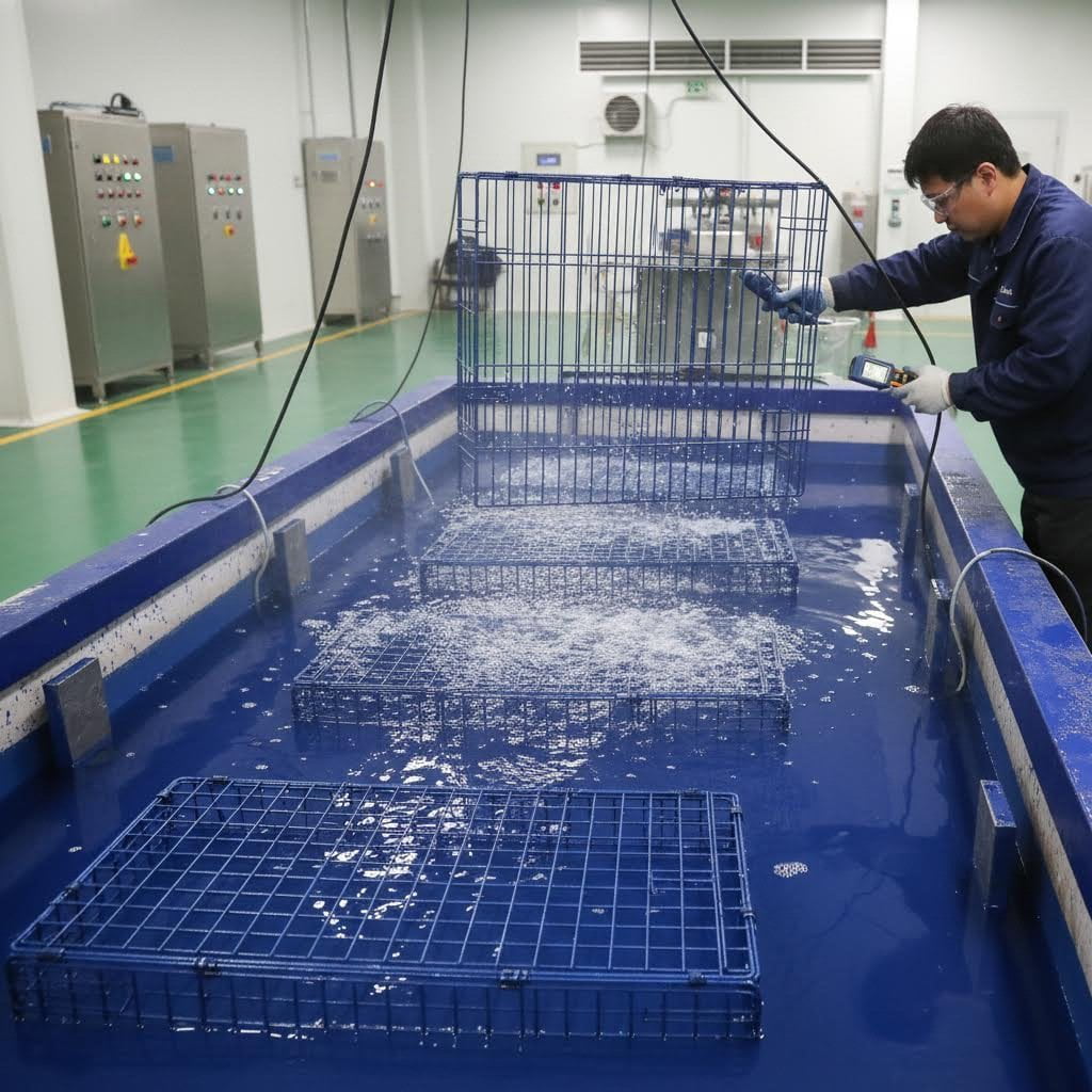 wire dog cage coating e-coating process