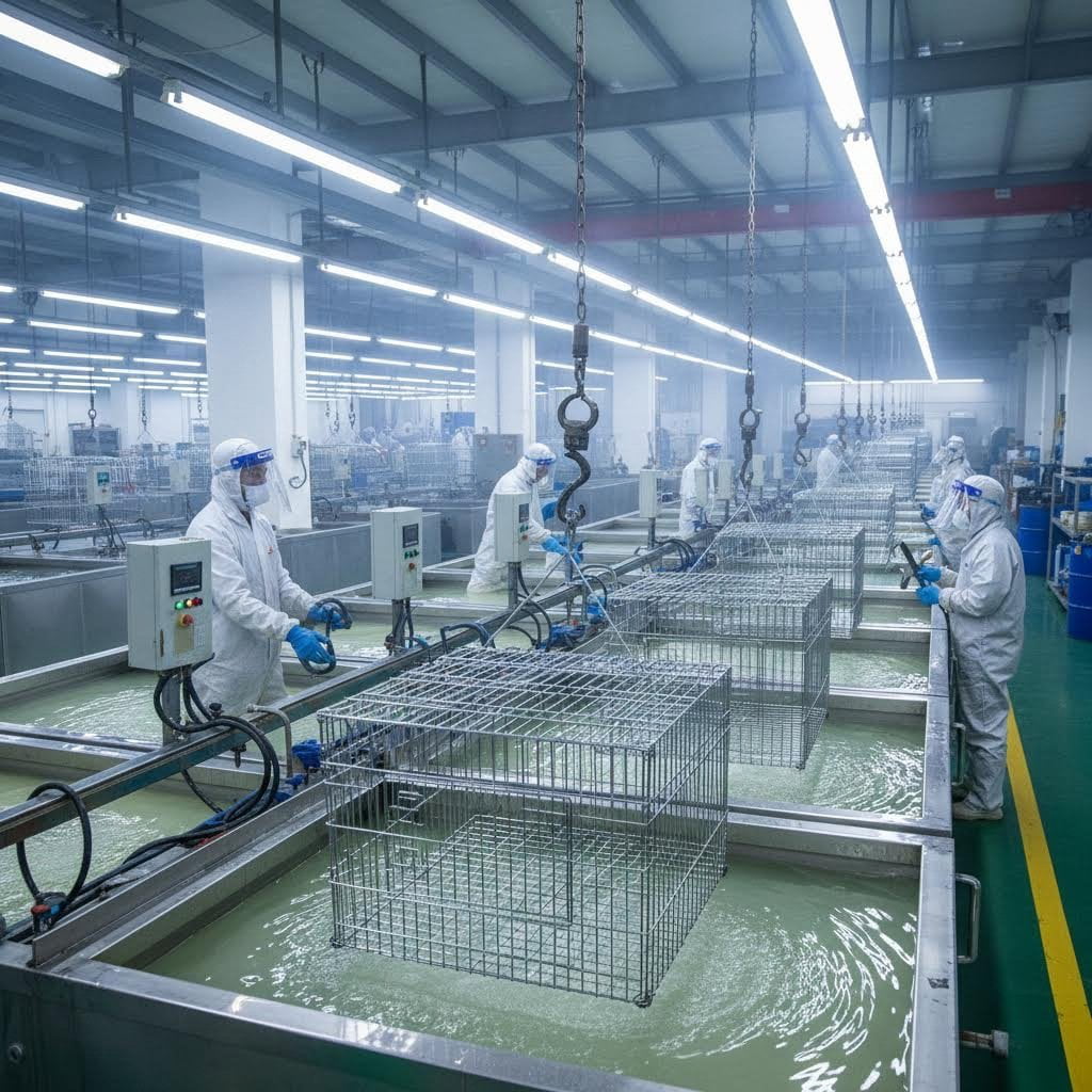 wire dog cage coating plating chrome zinc