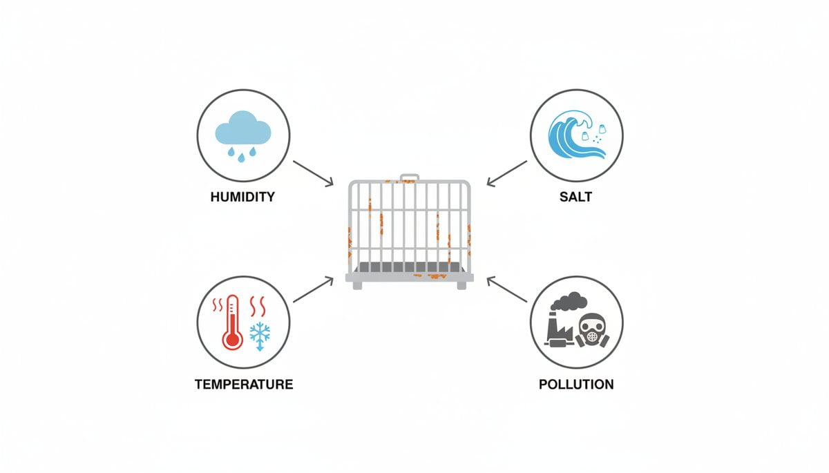 wire dog cage rust prevention environmental risk factors