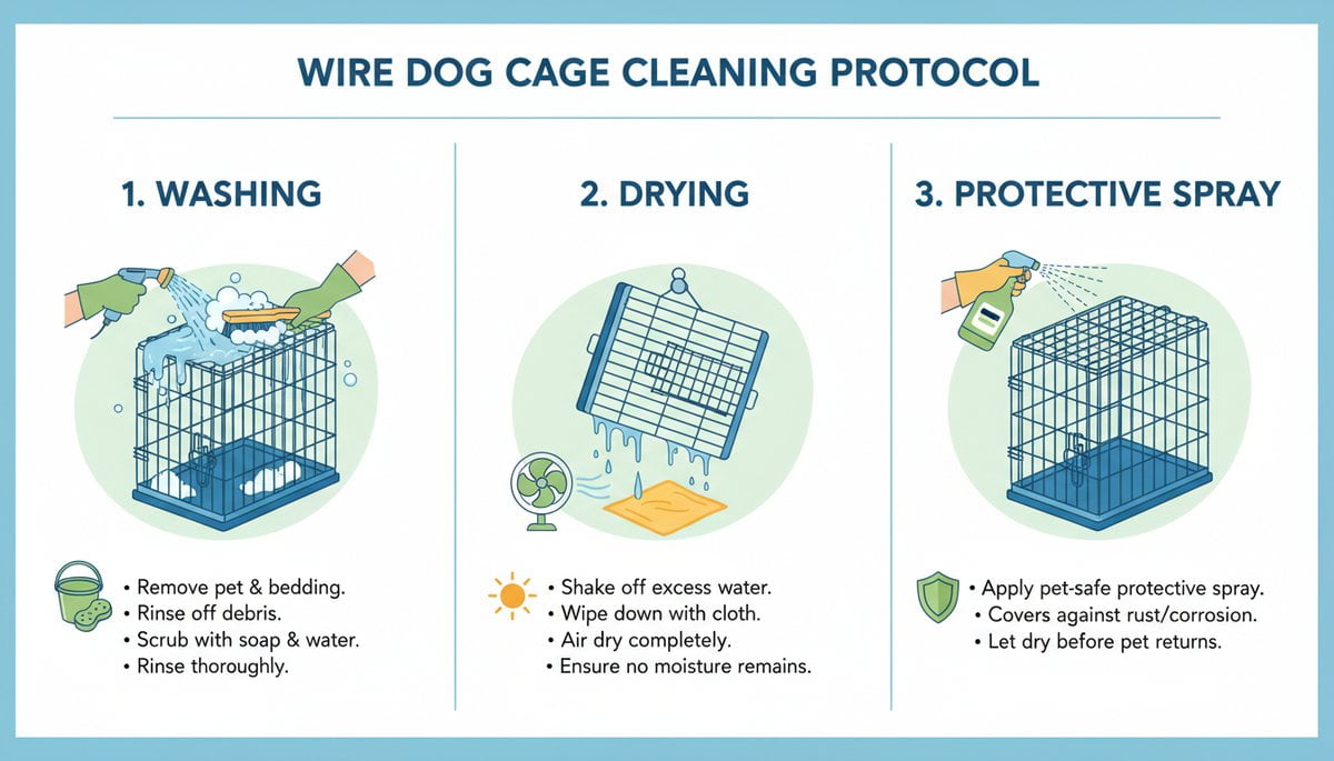 wire dog cage rust prevention cleaning protocols