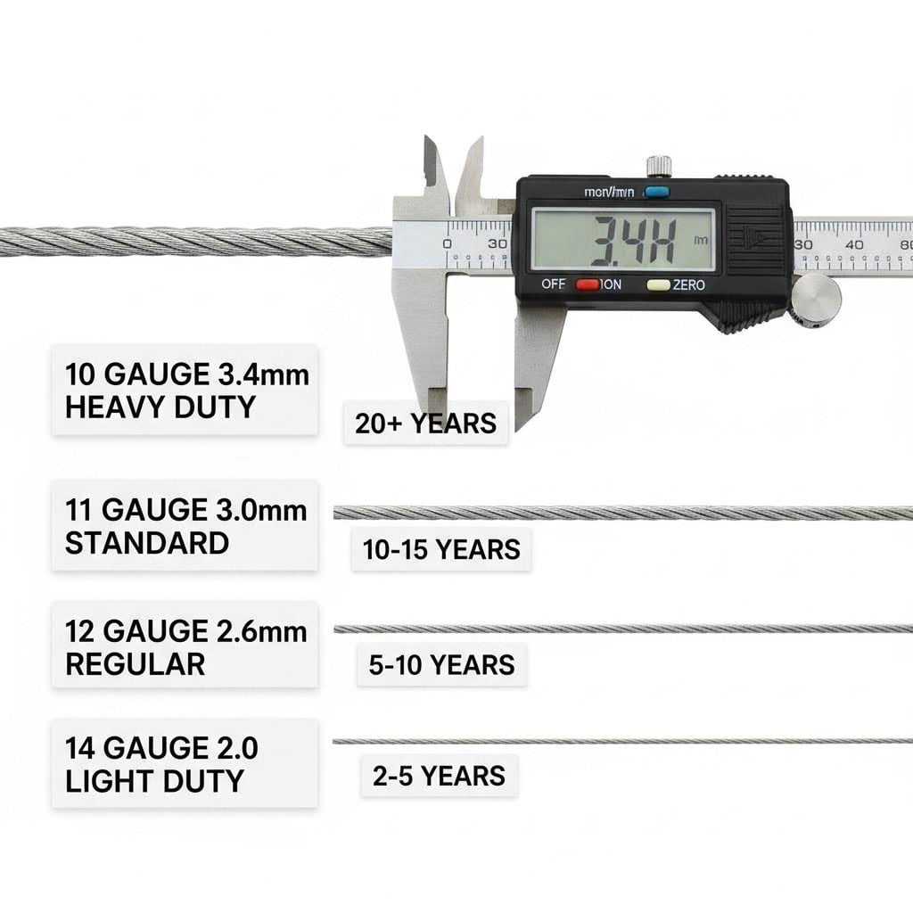 Wire gauge thickness comparison showing different wire diameters affecting cage durability