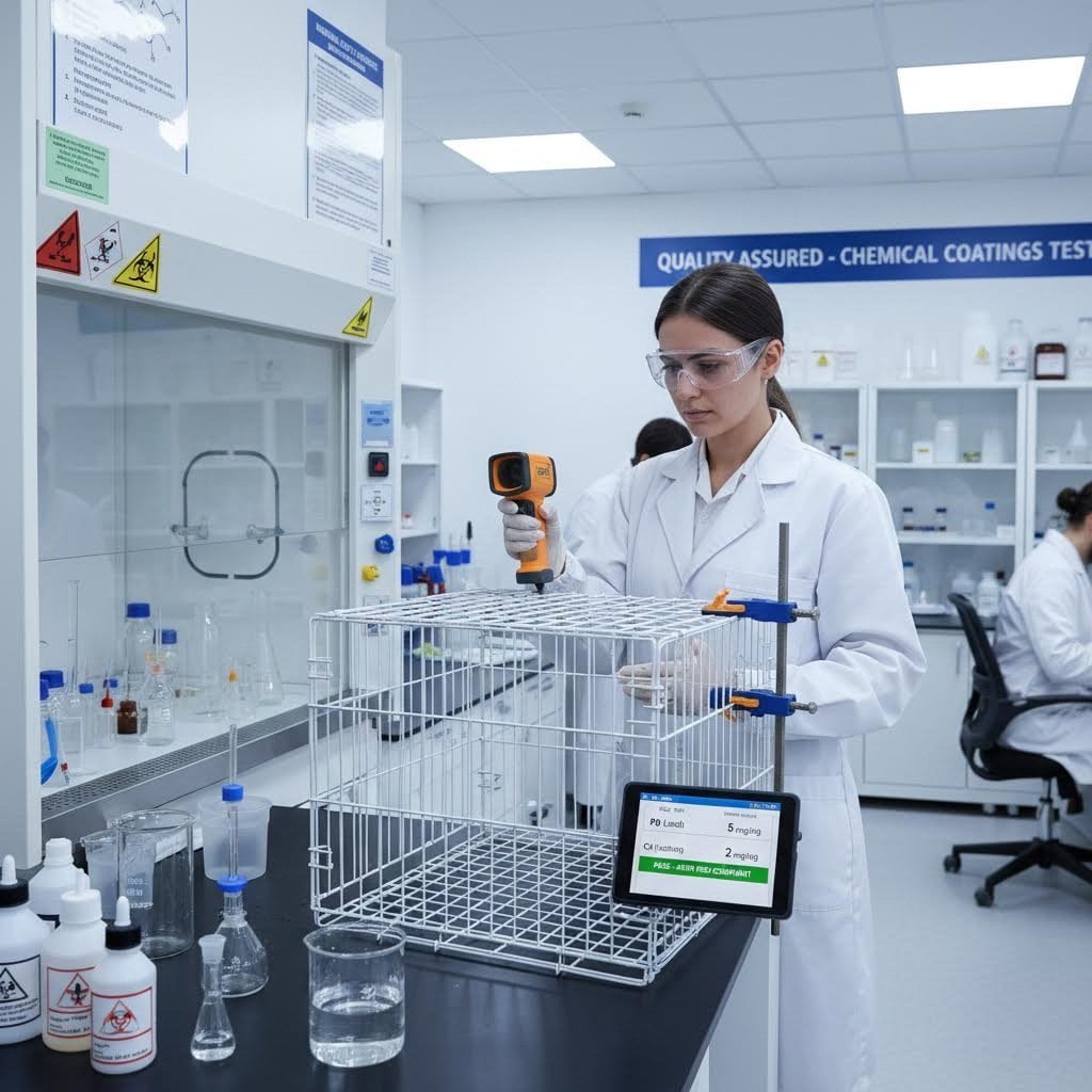 wire dog cage ASTM structural load testing setup in factory lab
