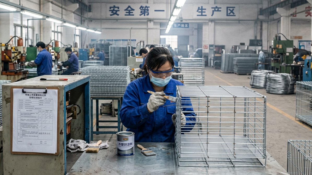 Heat affected zone welding treatment on wire dog crate joints - powder coating vs galvanizing dog crate rust protection