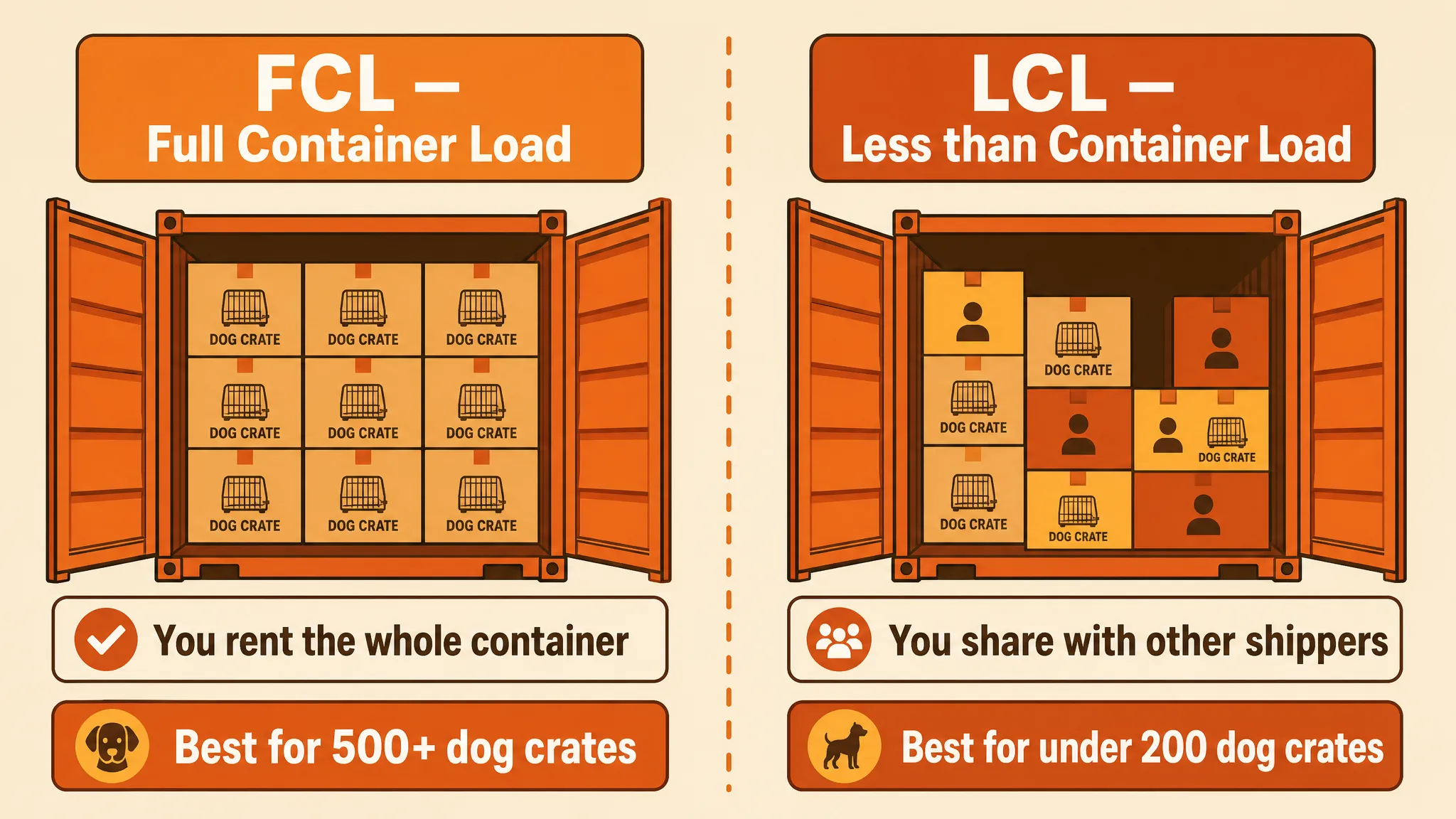 FCL vs LCL shipping comparison infographic featured image