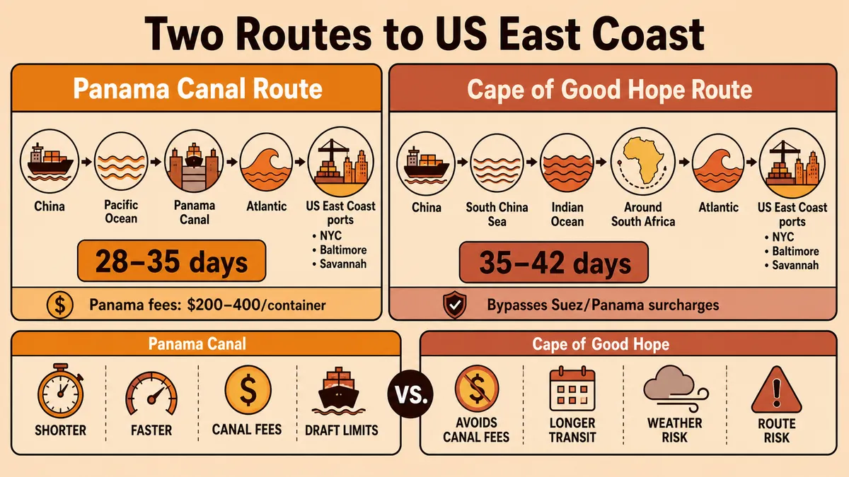 US East Coast shipping routes comparison: Panama Canal vs Cape of Good Hope