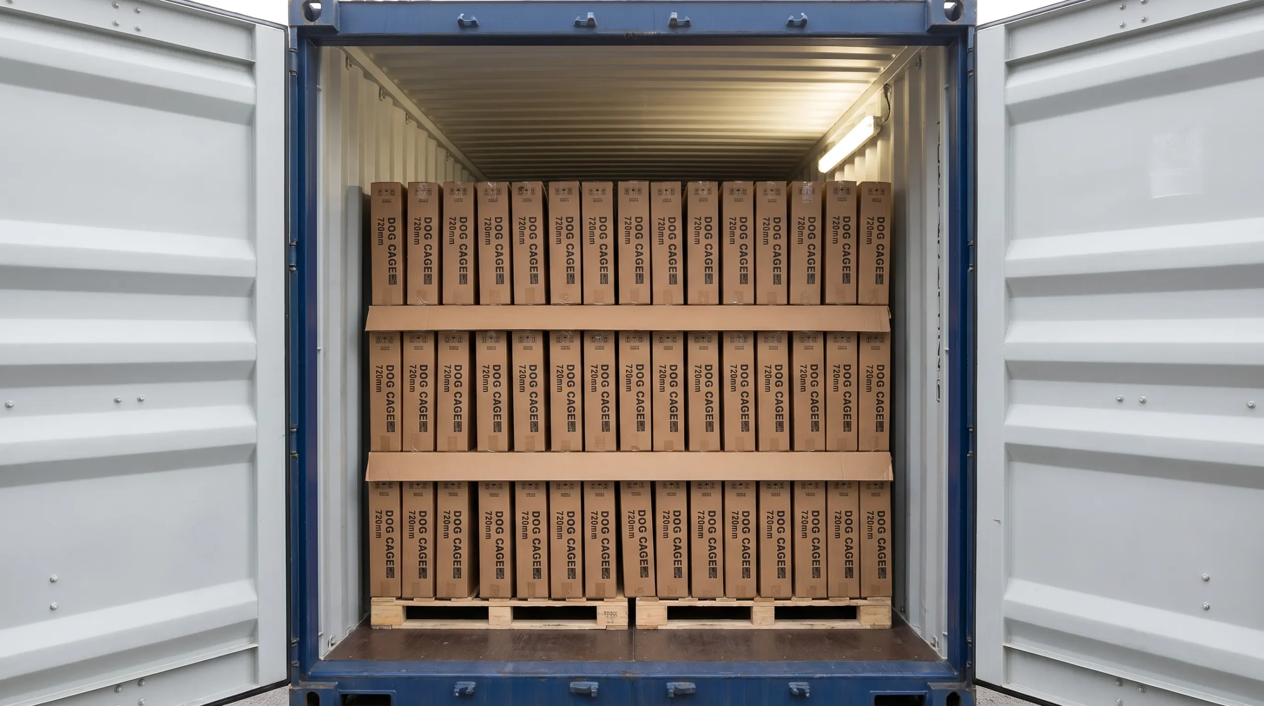 20GP container loading - wire dog crate vertical stacking