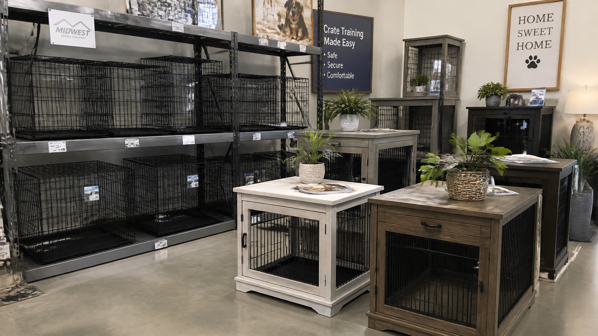 Wire dog crate vs wood-combo crate retail display - dog crate B2B market comparison