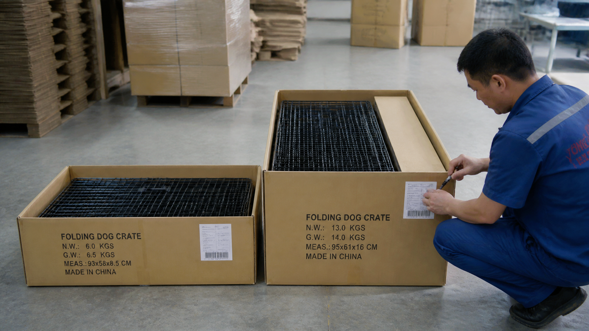 Wire dog crate vs wood-combo crate packaging volume comparison - dog crate shipping cost
