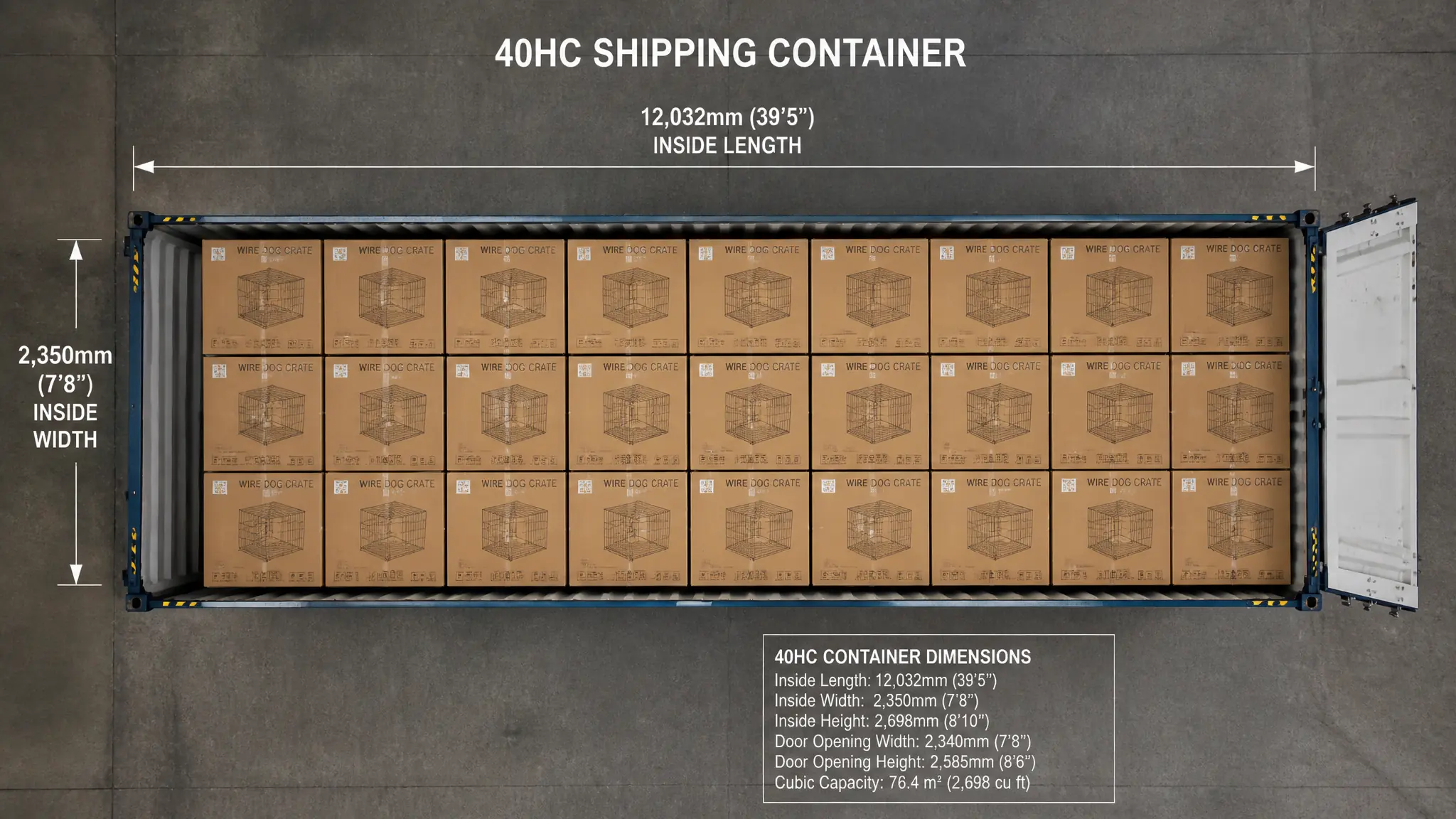 Shipping container loading capacity table - dog crate container loading