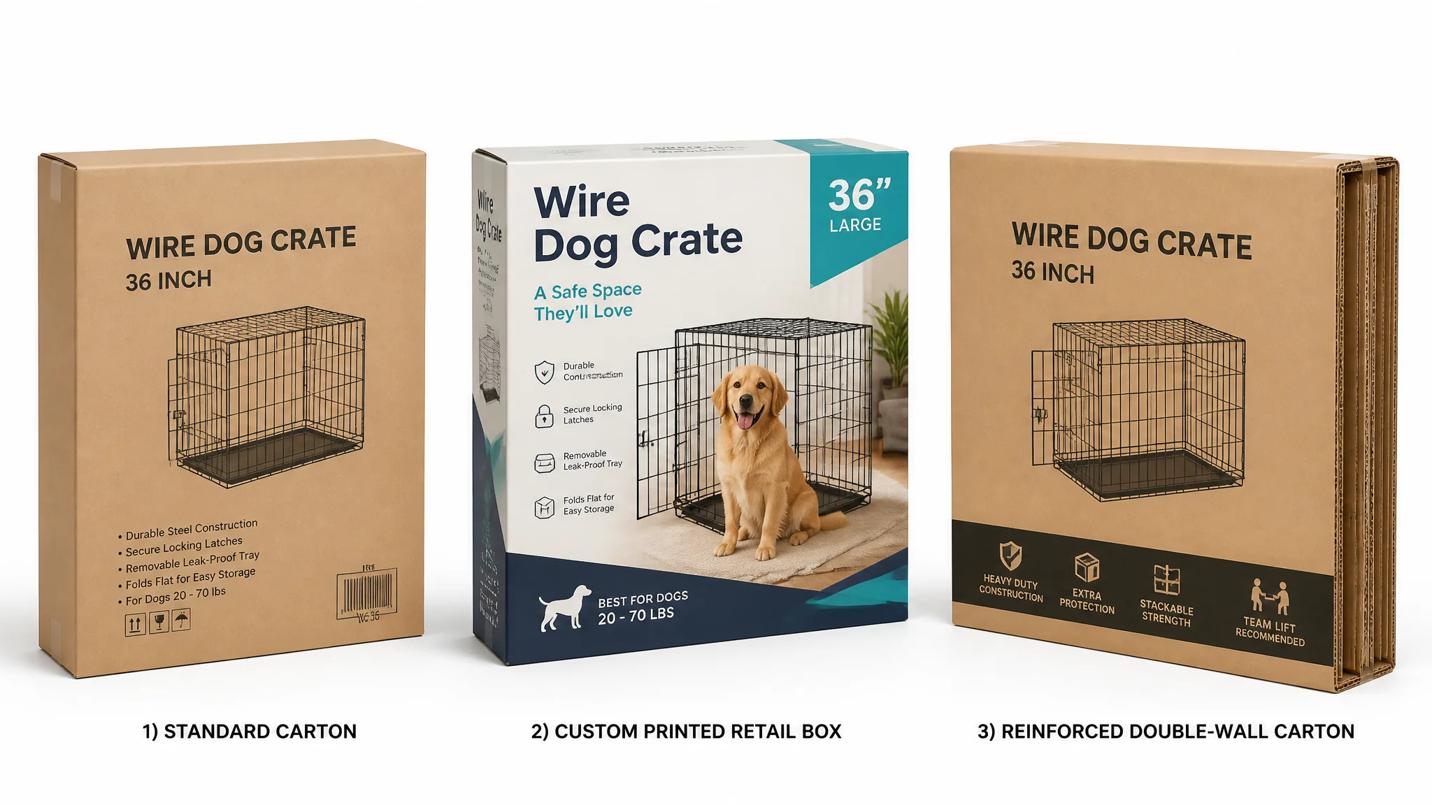 Packaging options comparison - custom dog crate packaging