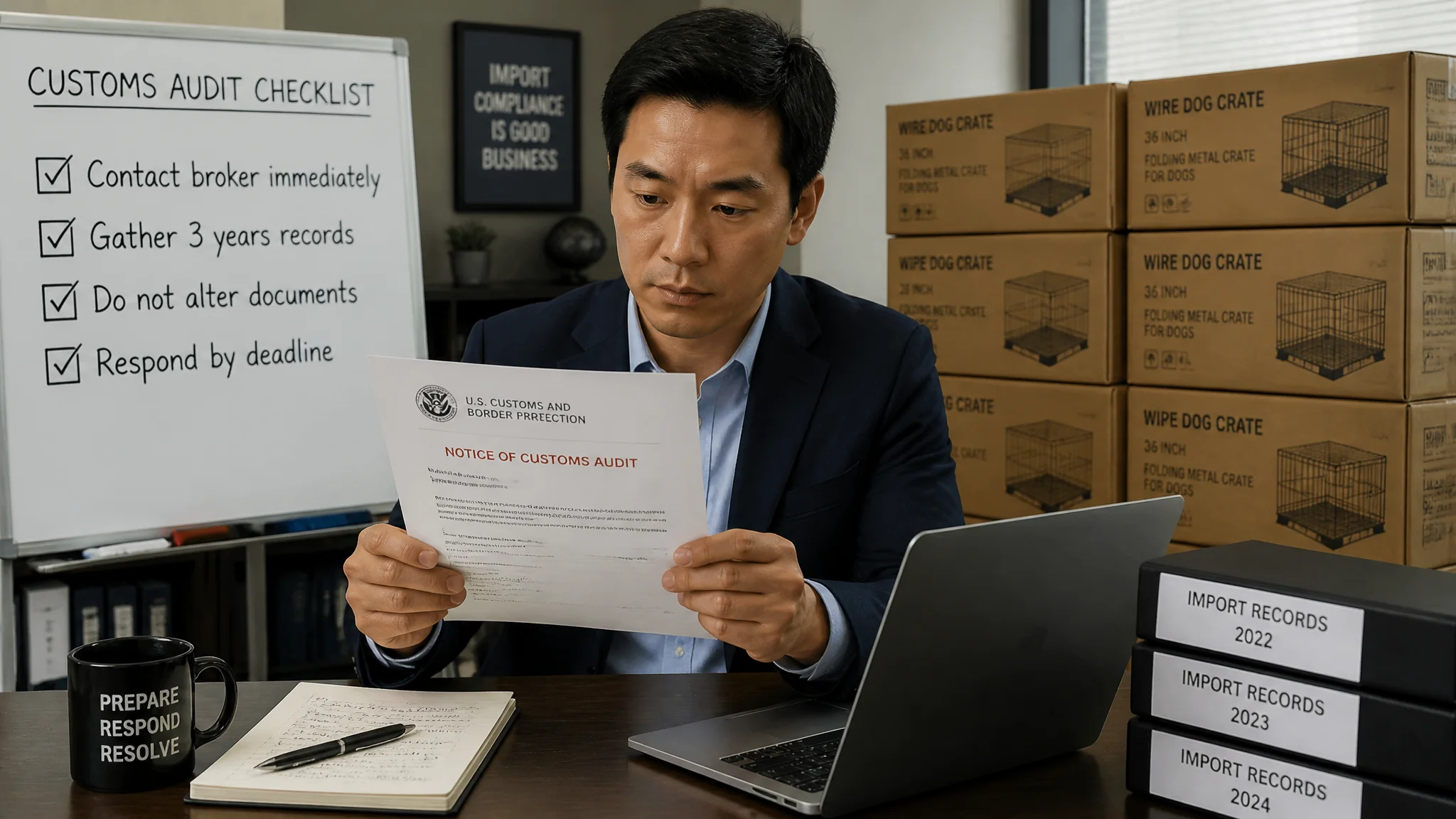 How to respond to customs audit notice for wire dog crate imports - import inspection levels