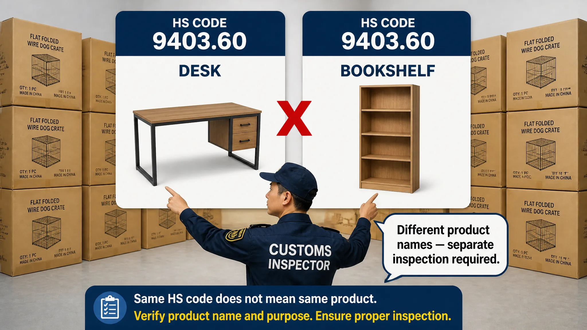 Same HS code different product names require separate inspection - China export inspection failure
