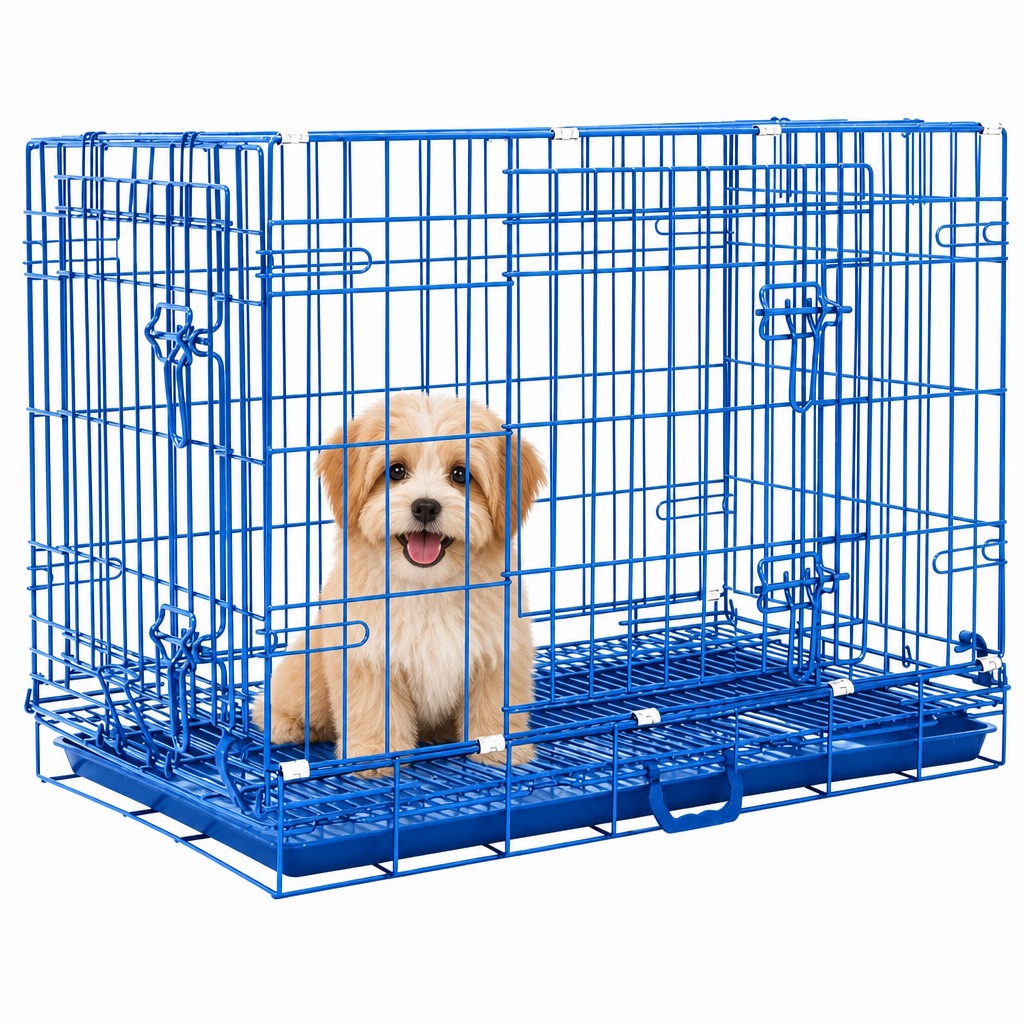 Blue wire dog crate