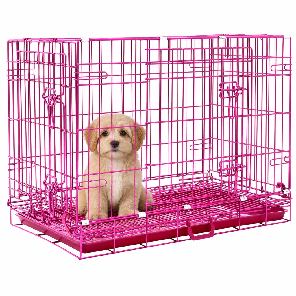 Pink wire dog crate